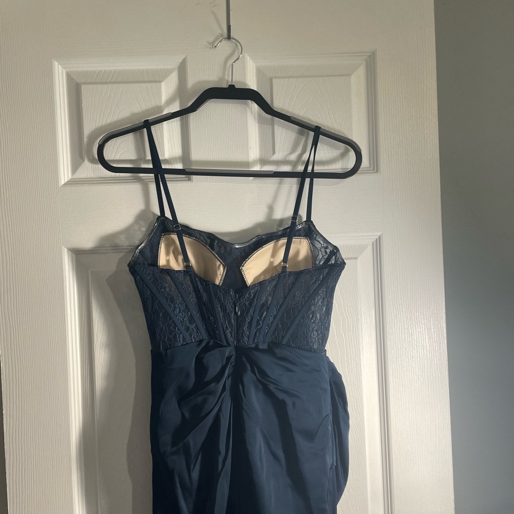 Azazie - Womens - Navy Blue -  Corset and Lace Dress - Size 2A - Picture 7 of 10